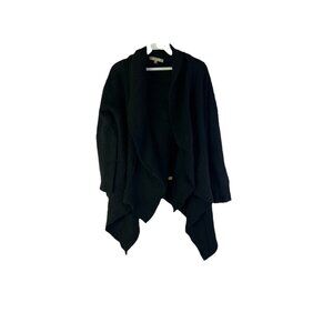 Neiman Marcus Cashmere Collection Cable Knit Draped Cardigan Sweater Black